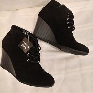 Black wedge heel lace up booties
